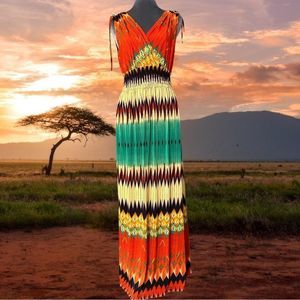 Ace Serengeti sunset palette stretch waist accommodates many sizes v neck & back